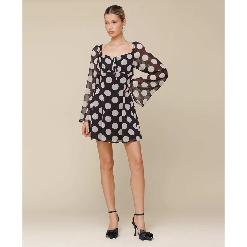 Avec Les Filles Printed Empire-Waist Bell-Sleeve Dress Size 2 - Picture 3 of 8
